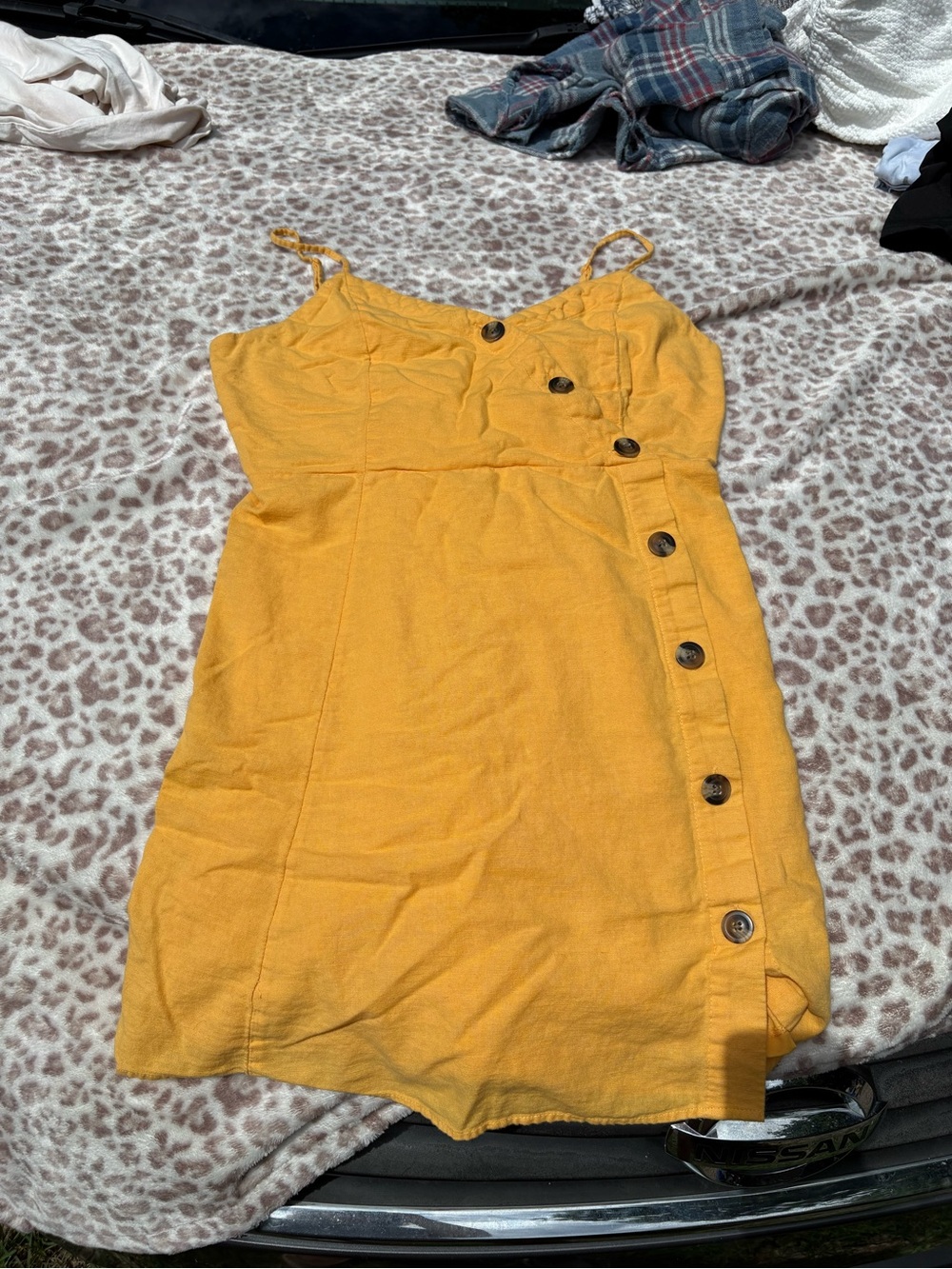 American Eagle Cotton Blend Size Medium Yellow Button Front Mini Dress